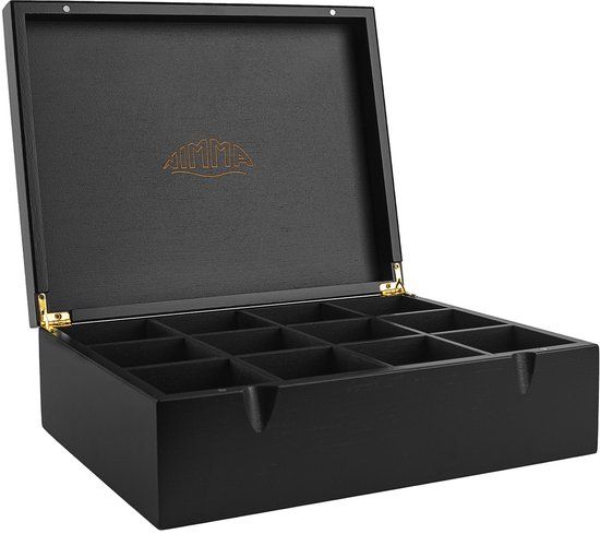 Nimma Theedoos - 12 Vaks - Zwart - Hout - Magneetsluiting