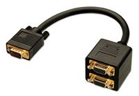 LINDY 41214 VGA Y-adapter [1x VGA-stekker - 2x VGA-stekker] Zwart Vergulde steekcontacten 0.18 m