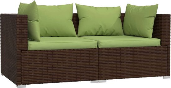 vidaXL Bank 2-zits met kussens poly rattan bruin