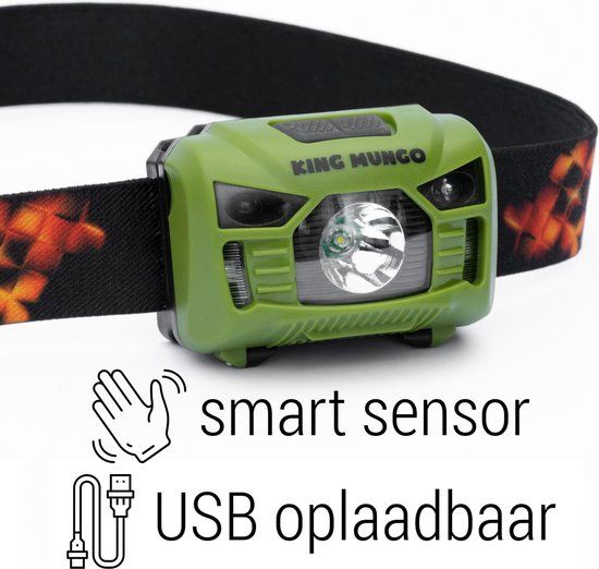 King Mungo LED Headlamp - Rechargeable - Green - Waterproof - Motion Sensor - KMHL011