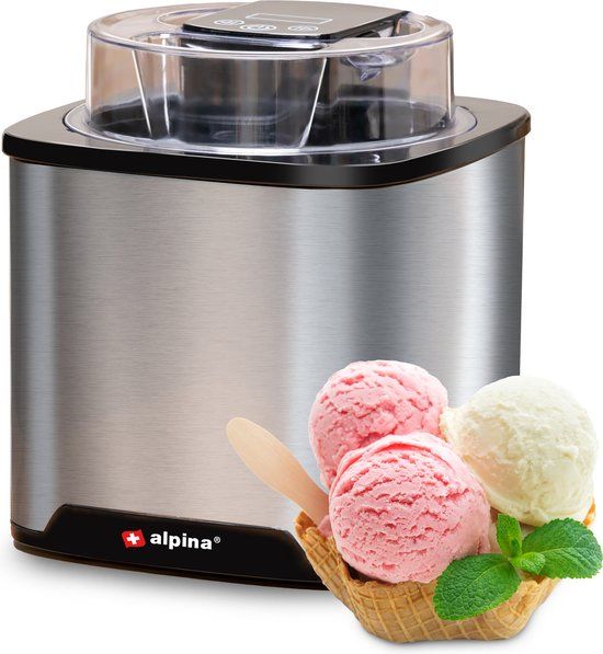 alpina IJsmachine - IJsmaker 2L - Roomijs, Frozen Yoghurt, Sorbet, etc. - RVS - Zilverkleurig