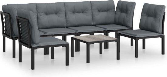 vidaXL 7-delige Loungeset poly rattan zwart en grijs