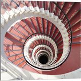 Merkloos / Sans marque Dibond - Rode Wenteltrap - 80x80cm Foto op Aluminium
