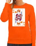 Bellatio Decorations Koningsdag sweater voor dames - kaarten koning - oranje - feestkleding XS