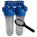AQUAWATER 104509 dubbel filterstation met ontgrendelingssleutel, standaardmaat 10 inch, aansluiting F20/27 (F3/4 inch)