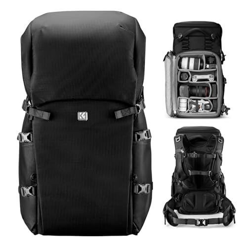 K&F CONCEPT Camera-rugzak, cameratas met grote capaciteit, waterdichte DSLR-camerapakket, extra grote fotografietas, 1-zwart, XL, Professioneel