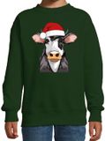Bellatio Decorations Kersttrui / sweater boerderijdieren - kinderen - Koe - groen - kerstmuts - Kerstmis 98/104