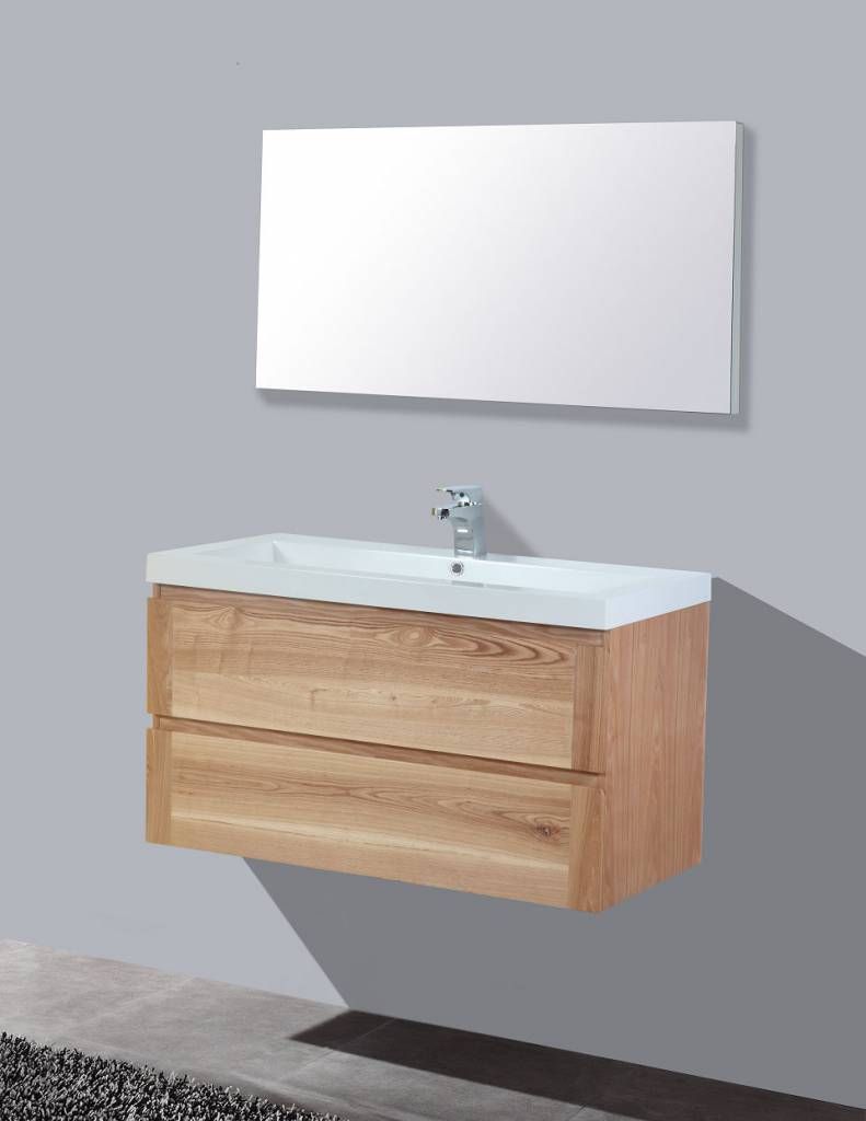 Badkamerplanet Nola Wood Eiken Badkamermeubel - 80 cm - Spiegel