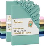 Lavea® Set van 2 Hoeslakens 200x220 cm – zachte en ademende microvezel – voor matrassen tot 35 cm – met elastiek rondom – oeko-tex gecertificeerd – Eucalyptusgroen