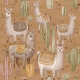 Me&miniMe Behang Kinderkamer Alpaca Cactus Oranje Bruin Grijs Babykamer Kinderbehang 0,53 x 10,05 M