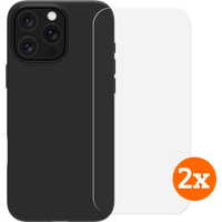BlueBuilt Back Cover iPhone 16 Pro Zwart + Screenprotector Glas Duo Pack