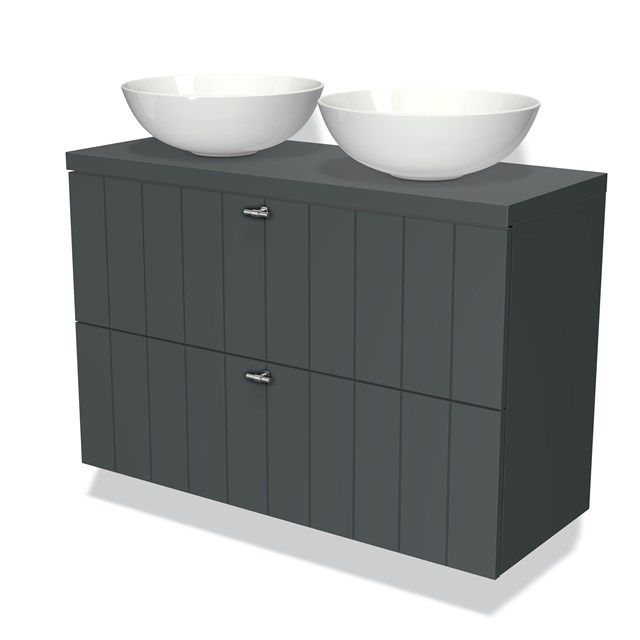 Maxaro Badkamermeubel voor Waskom 100cm Modulo Plato Slim Donkergrijs 2 Lades Lamel