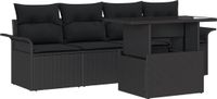 vidaXL Modulaire Tuinbank Set 5-delig Zwart Polyrattan