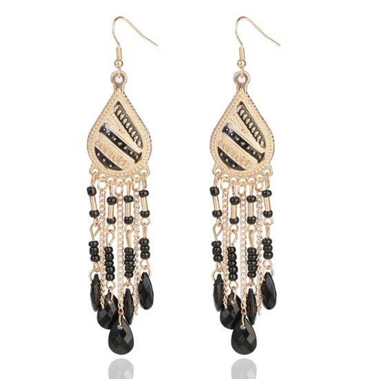 Deja Jewels Lookinggoodtoday Deja Druppelvormige Tassel Oorbellen - Kristal Zwart