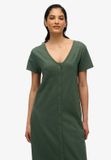 Superdry & Co Superdry Jersey Midi-jurk met Korte Mouwen en Knoopsluiting - Dames - Katoen - Groen