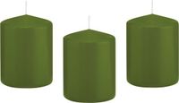 Trend Candles Bougie cylindrique/bougie tronc - 12x - vert olive - 6 x 8 cm - 29 heures de combustion - avec film ignifuge