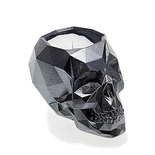 Candellana Skull Low Poly Steel Lavender's Blue, geurkaars, 12,5 x 8 x 8 cm, 100 ml, Europese was, natuurlijke katoenen lont, anti-muggen