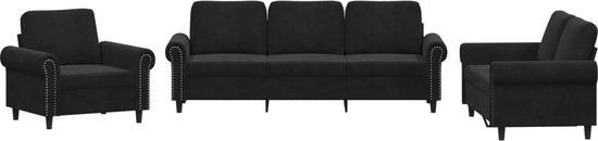 vidaXL 3-delige Loungeset met kussens fluweel zwart