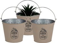 Sunnydays Emmer/plantenpot/bloempot - 3x - zink - taupe - D24 x H19 cm