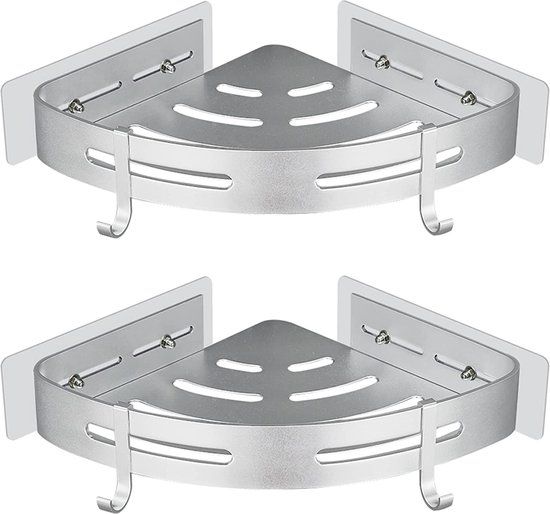 GERUIKE Douchemand - Hoekplank voor Badkamer - 2 Etages - Zilverkleurig - Zonder Boren