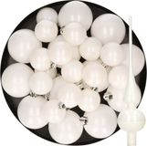 Decoris Kerstversiering kunststof kerstballen winter wit 6-8-10 cm pakket van 45x stuks - Met glazen glans piek van 26 cm