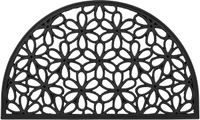 Relaxdays deurmat rubber, bloemenpatroon, 45 x 75 cm, halfrond, antislip, zwart