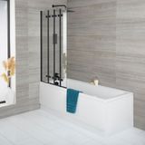 Exton Ligbad 170cm x 70cm avec panneau avant Blanc et paroi de bain pliable Noir