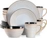vancasso Steingut combi-servies, PLUVO tafelservies, 16-delig serviesset met dinerborden, gebaksbordjes, schalen en bekers voor 4 personen, grijs
