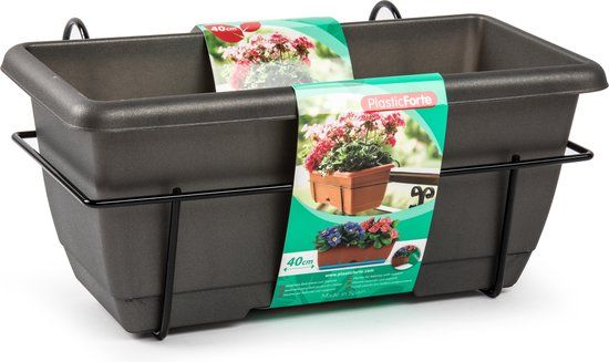 PLASTICFORTE Balkon plantenbak antraciet 40 cm - 7L - Kunststof - Balkonbak