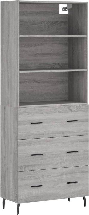 vidaXL Hoge kast 69,5x34x180 cm bewerkt hout grijs sonoma eikenkleurig