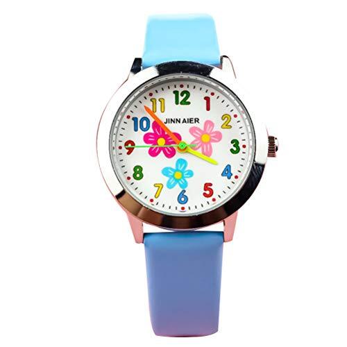 VILLCASE Polshorloge-Bloempatroon Kinderhorloge Creatief quartzhorloge Mode kinderhorloge Verjaardagscadeau voor studenten Peuters (blauw)