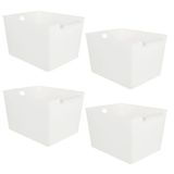 ASelected Opbergdozen van kunststof met handvat, 4 stuks, 26 x 19 x 15 cm, opbergmand van kunststof voor keukenkast, wit, L