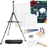 Artina 24-delig Acrylverf Set met Aluminium Schildersezel Paris + 5 Canvasdoeken – Kunstenaars-Kit Corsica voor Beginners & Hobbyisten, Draagbaar & Opvouwbaar, Inclusief Penselen & Verf