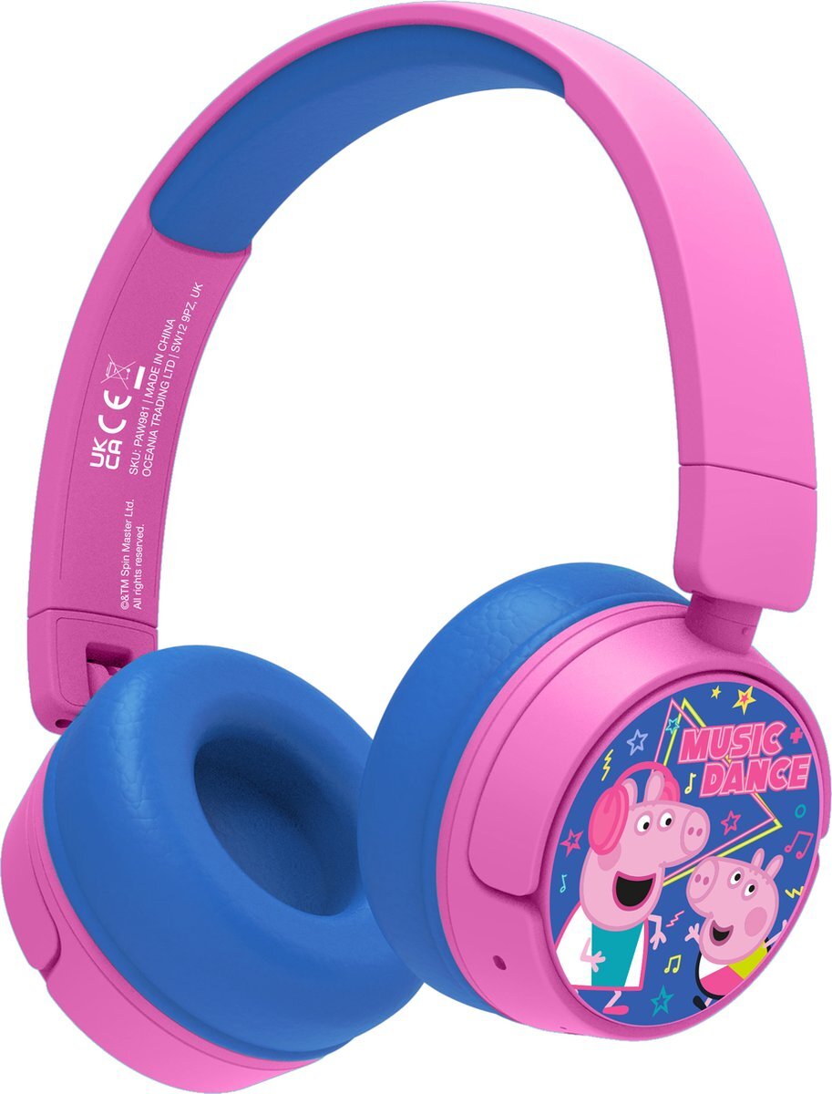 OTL Technologies Peppa Pig - Dansmuziek - draadloze junior koptelefoon - volumebegrenzing - microfoon - inklapbaar - lange speeltijd roze