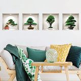 3D-sticker, 3D-muursticker, 3D-effect, bonsai-design, muursticker voor slaapkamers en volwassenen, 3D-muursticker, woonkamer, wandsticker, trompe van het oog, 60 x 60 cm