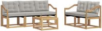 vidaXL Bank loungeset 5 zitplekken Wit en lichtgrijs Acacia hout Inclusief tafel