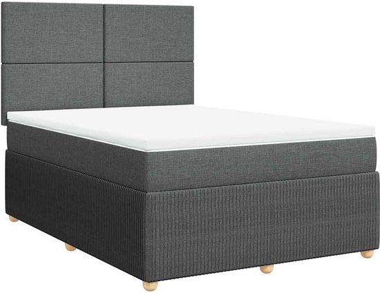 vidaXL Boxspring met matras stof donkergrijs 160x200 cm