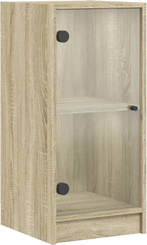 vidaXL Bijzetkast met glazen deuren, 35 x 37 x 75,5 cm, sonoma eikenkleurig
