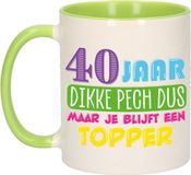 Bellatio Decorations Verjaardag cadeau mok 40 jaar - groen - dikke pech dus - 300 ml - keramiek