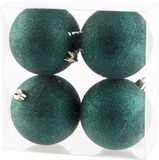 Cosy&Trendy Billiet - Vanlaere 4x stuks kunststof glitter kerstballen donkergroen 10 cm