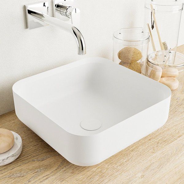 Mondiaz Binx waskom 36x36x13cm vierkant opbouw Solid Surface Talc