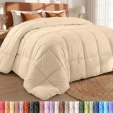Utopia Bedding Dekbed dekbedovertrek - gewatteerd dekbed met hoeklussen - doos gestikt alternatief dekbed (Queen, Beige)