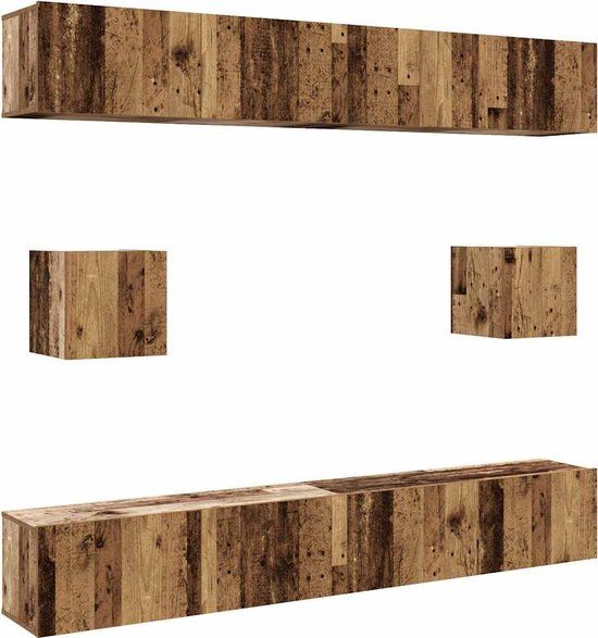 vidaXL 6-delig Tv-meubelset wandmontage bewerkt hout oud houtkleurig