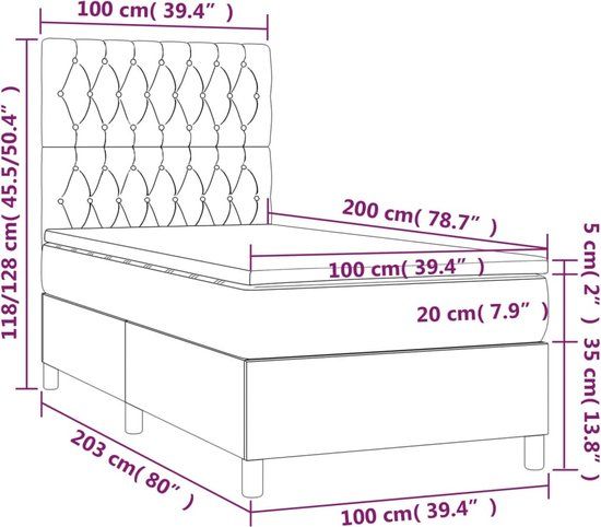 vidaXL Boxspring bed met matras - stof - zwart - 100x200 cm
