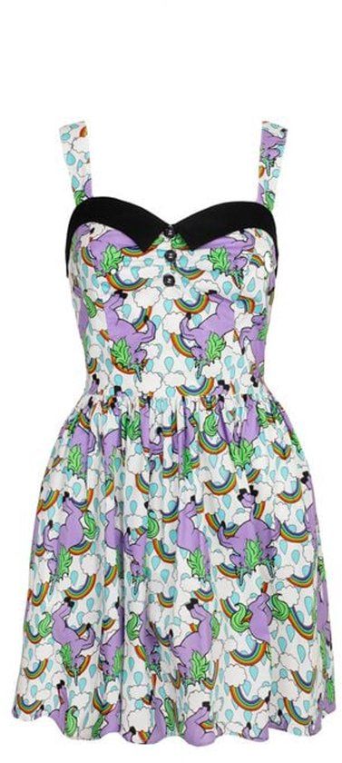 Hell Bunny Unicorn Dress Dames Mini-jurk - wit/paars - S