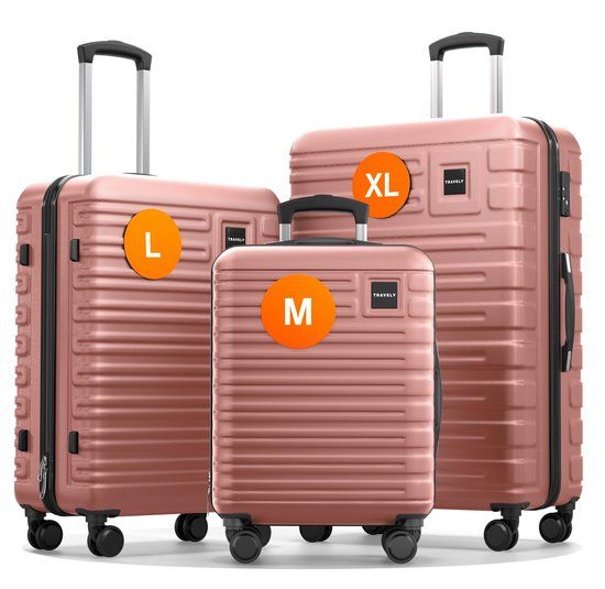 Polycarbonaat Bol Polycarbonaat Kofferset - 3-delige kofferset, XL + L + M, Roségoud