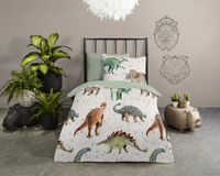 Pure dekbedovertrek dinosaurus - 1 persoons 140x200/220 cm - Groen - Katoen