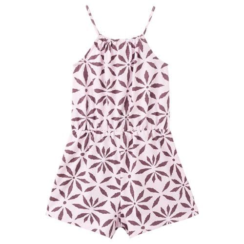 Mango Kids playsuit lichtroze Meisjes Katoen Vierkante hals All over print - maat 116