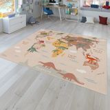 TT Home Kinderkamertapijt, jongenskamertapijt, meisjeskamertapijt, antislip dinosaurussen, aarde 140 x 200 cm Rechthoek beige