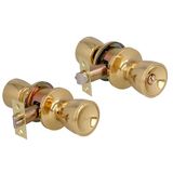 Amig - Komvormige deurknopset - Met buitensleutel - Deurslot 60/70 mm - Rechte rand - Messing - Goudkleurig - Voor deuren van 35 tot 45 mm dik